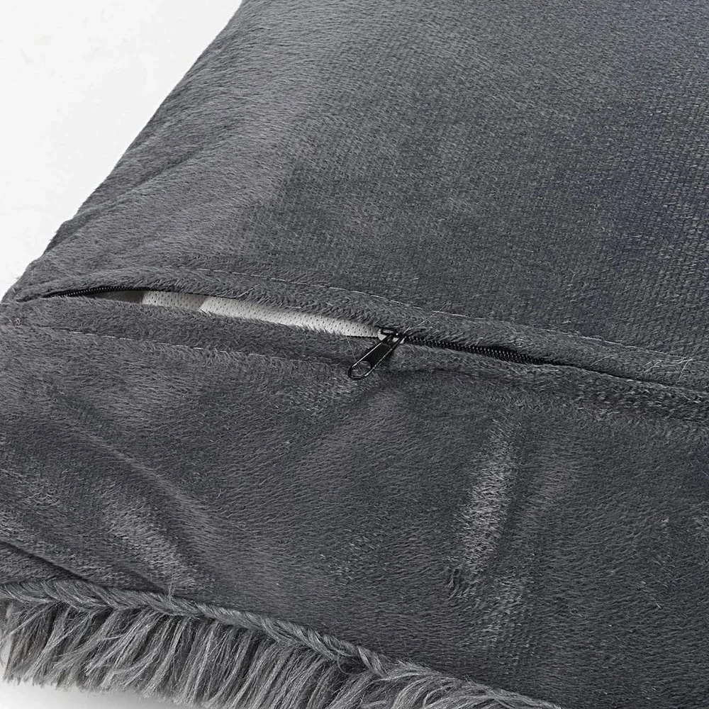 Deep Gray Luxury Furry Soft Adorable Trendy Pompom Throw Pillow Decor Cover Set
